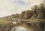 Henry h.parker Cattle watering on a Riverbank (mk37) oil painting
